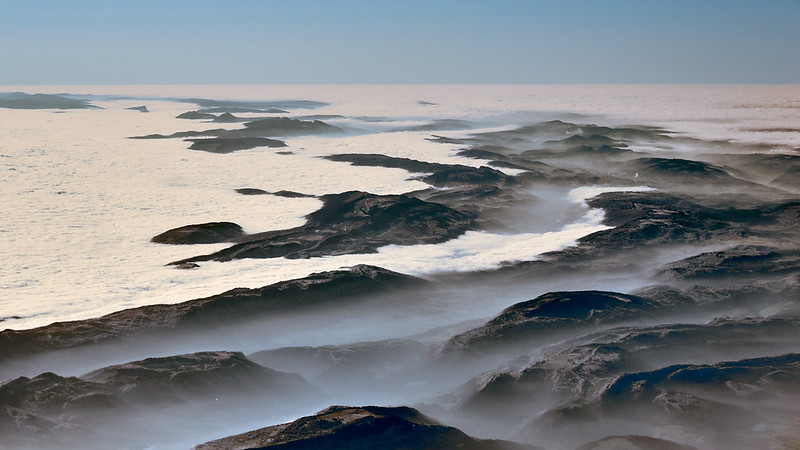Aerial landscape with mist